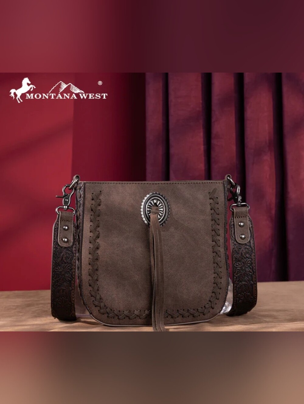 Montana West Tooled Whipstitch Coffee Crossbody Bag